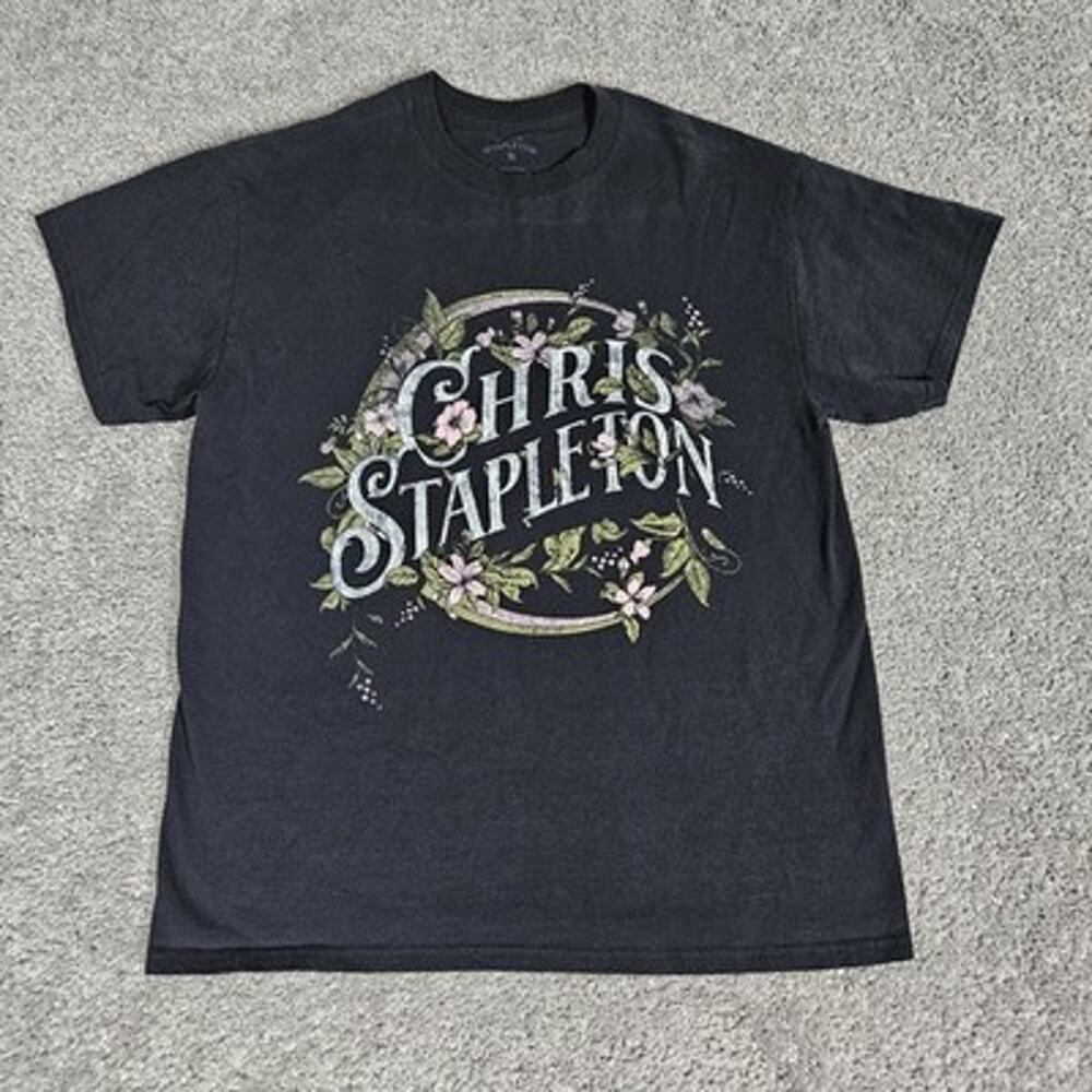 Chris Stapleton T-Shirt Women's Medium Black Tee Country Boho Floral Music